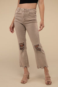 Acid Washed High Waist Distressed Straight Pants - 1985 the VAULT Boutique