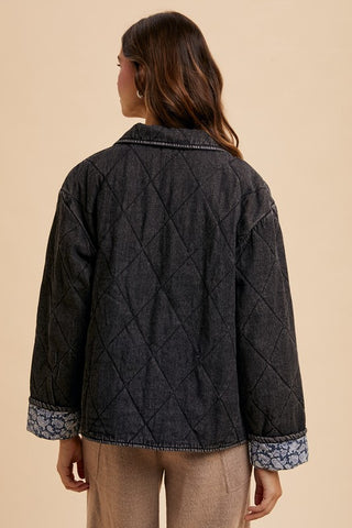 Annie Wear Quilted Printed Lining Snap Down Denim Jacket - 1985 the VAULT Boutique