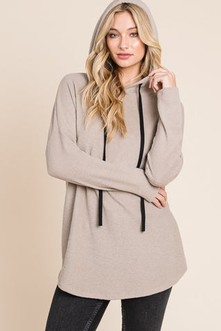 BOMBOM Contrast Drawstring Drop Shoulder Knit Hoodie - 1985 the VAULT Boutique