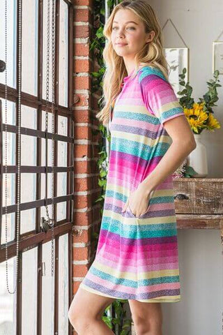 Heimish Full Size Striped Short Sleeve Mini Tee Dress Plus Size - 1985 the VAULT Boutique