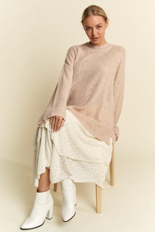 Davi & Dani High-Low Round Neck Drop Shoulder Sweater - 1985 the VAULT Boutique