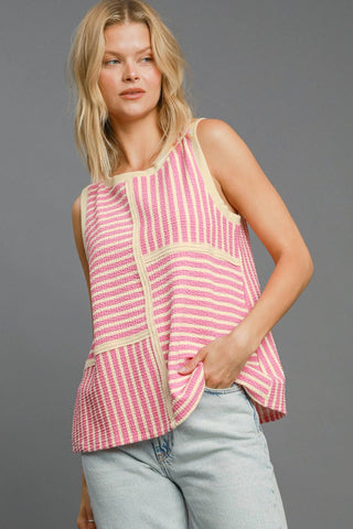 Umgee Round Neck Texture Striped Tank - 1985 the VAULT Boutique