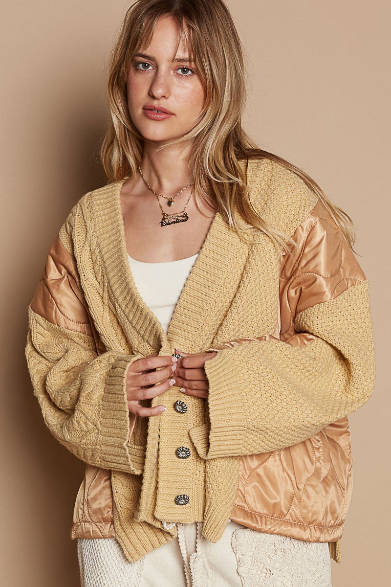 POL Quilting Patch Button Up Cable Knit Jacket - 1985 the VAULT Boutique