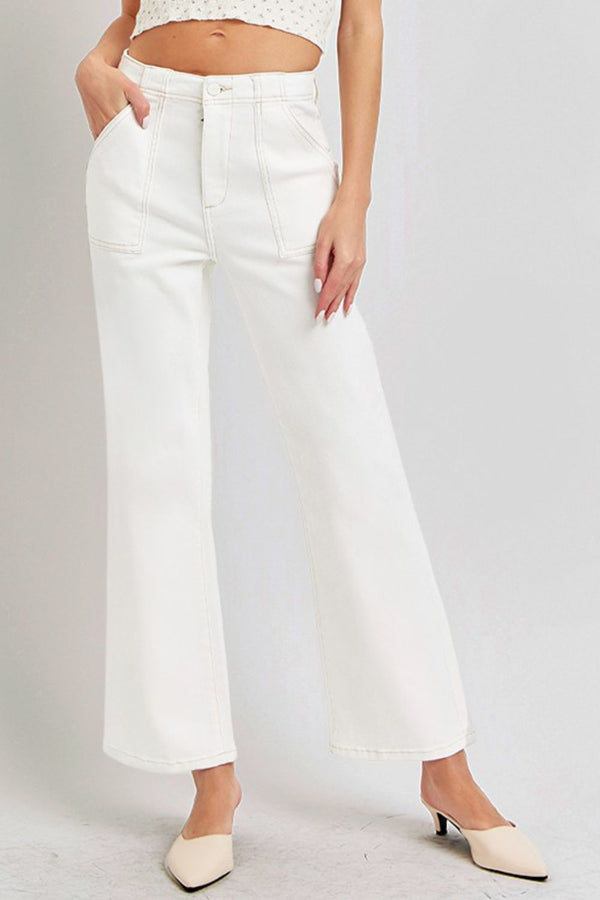 RISEN High Rise Ankle Flare Jeans with Patch Pockets - 1985 the VAULT Boutique