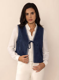 Tied Contrast Trim Vest - 1985 the VAULT Boutique