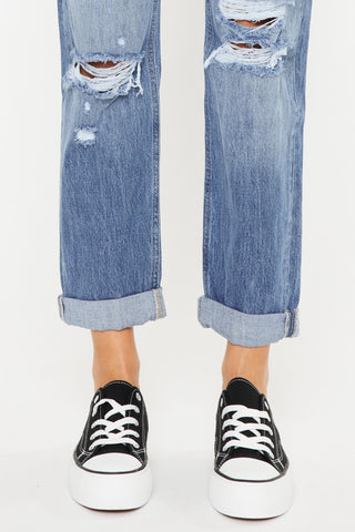 Kancan Mid Rise Distressed Straight Jeans - 1985 the VAULT Boutique