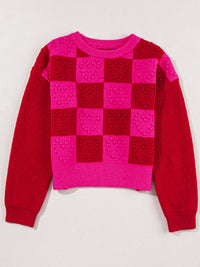 Plaid Heart Round Neck Sweater - 1985 the VAULT Boutique