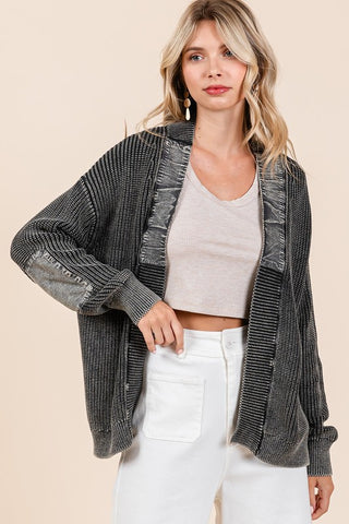 Mittoshop Contrast Patch Open Front Mineral Wash Cardigan - 1985 the VAULT Boutique