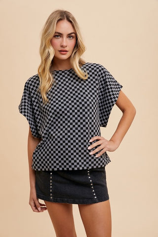 Annie Wear Checkered Round Neck Short Sleeve T-Shirt - 1985 the VAULT Boutique