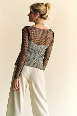 Davi & Dani Sparkling Rhinestone Sheer Mesh Round Neck Top - 1985 the VAULT Boutique