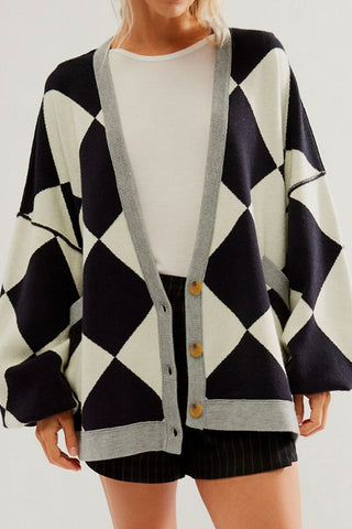 Checkered Button Up Long Sleeve Cardigan - 1985 the VAULT Boutique