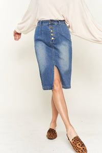 Denim Button Down Front Midi Skirt - 1985 the VAULT Boutique