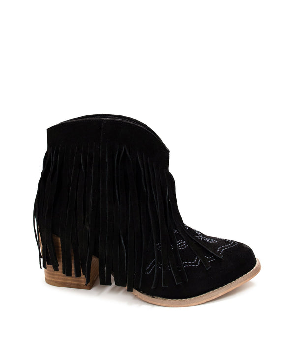 Amos Fringe Ankle Bootie in Black Suede - 1985 the VAULT Boutique