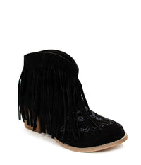 Amos Fringe Ankle Bootie in Black Suede - 1985 the VAULT Boutique