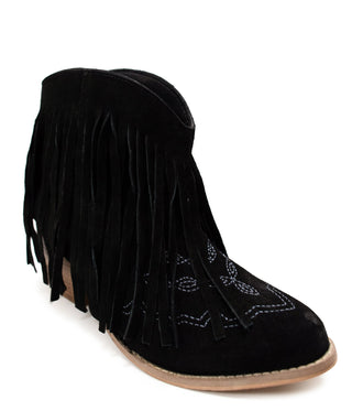 Amos Fringe Ankle Bootie in Black Suede - 1985 the VAULT Boutique