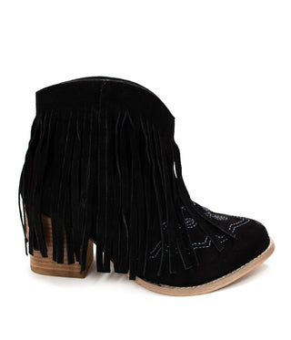 Amos Fringe Ankle Bootie in Black Suede - 1985 the VAULT Boutique