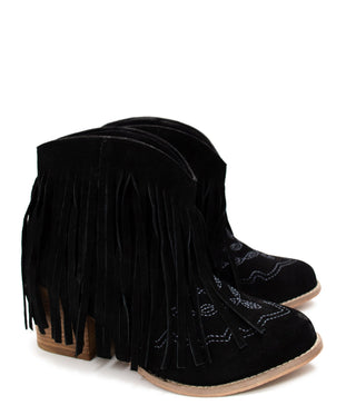 Amos Fringe Ankle Bootie in Black Suede - 1985 the VAULT Boutique