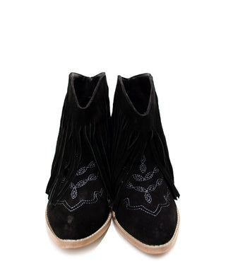 Amos Fringe Ankle Bootie in Black Suede - 1985 the VAULT Boutique