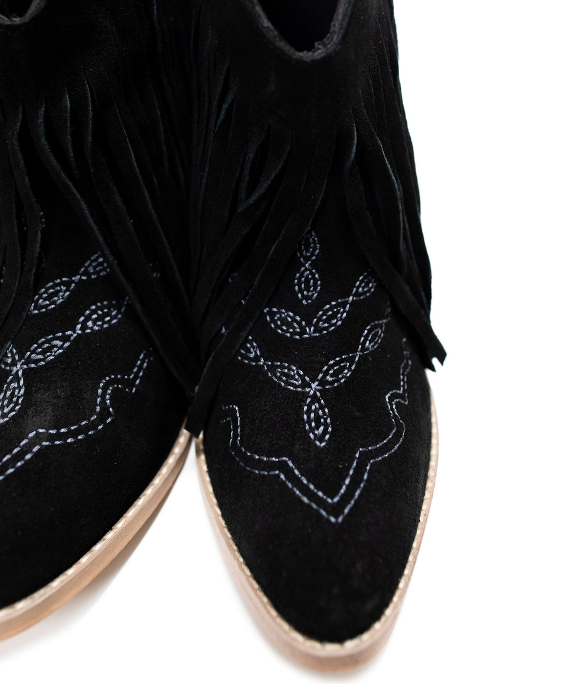 Amos Fringe Ankle Bootie in Black Suede - 1985 the VAULT Boutique