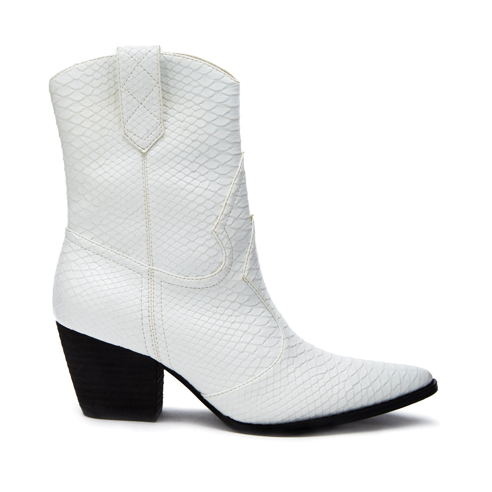 Bambi Western Boot in White Snake