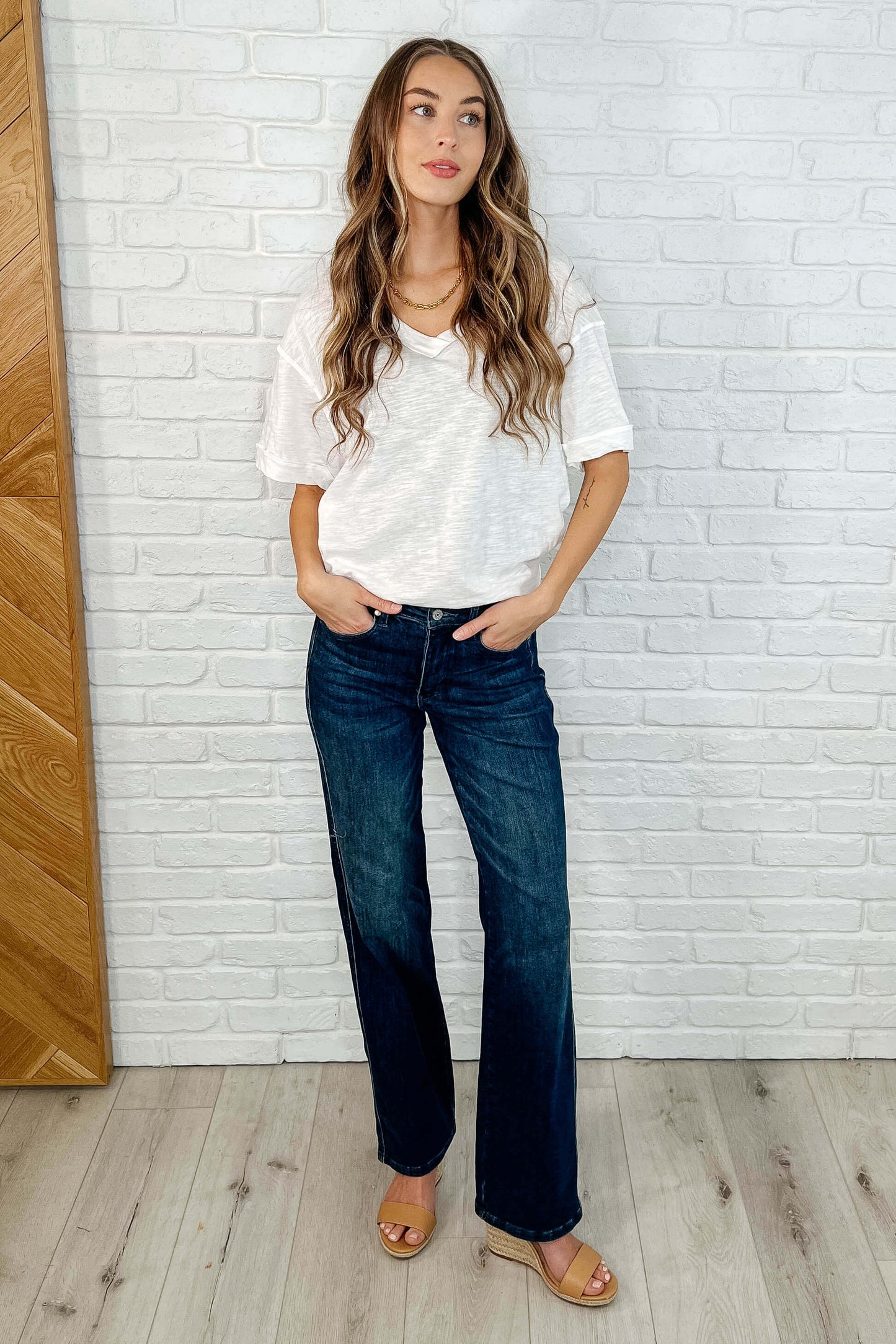 Basic Instinct Drop Shoulder V-Neck Tee in Ivory