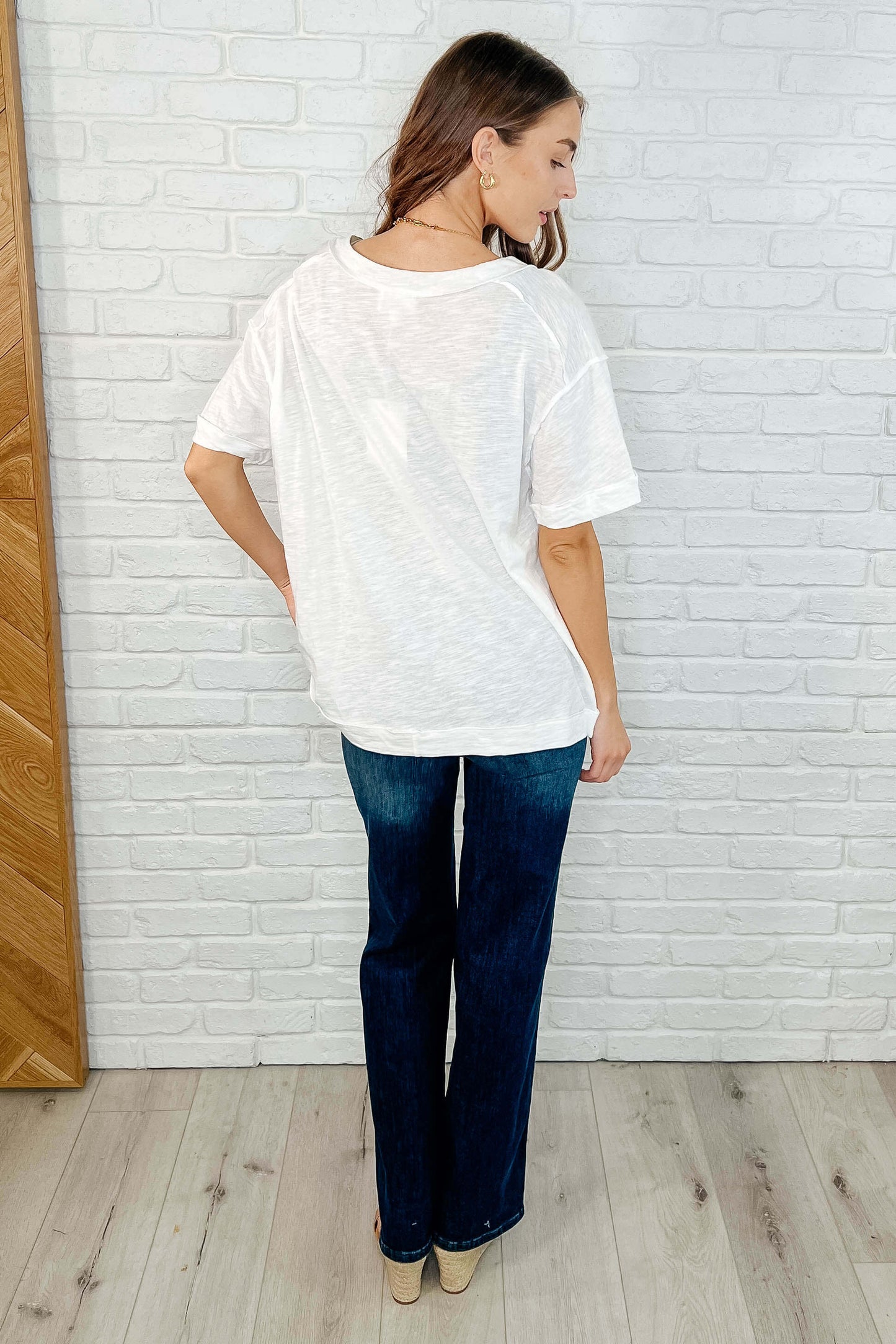 Basic Instinct Drop Shoulder V-Neck Tee in Ivory