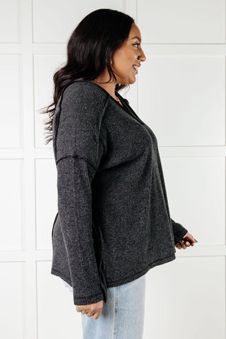 Basically Freezing Brushed Hacci Top in Black - 1985 the VAULT Boutique