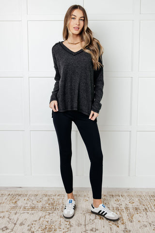 Basically Freezing Brushed Hacci Top in Black - 1985 the VAULT Boutique