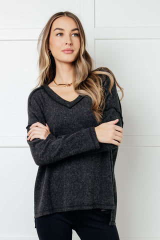 Basically Freezing Brushed Hacci Top in Black - 1985 the VAULT Boutique