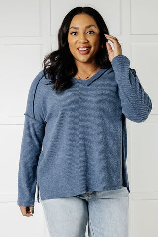 Basically Freezing Brushed Hacci Top in Dusty Blue - 1985 the VAULT Boutique