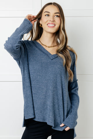 Basically Freezing Brushed Hacci Top in Dusty Blue - 1985 the VAULT Boutique