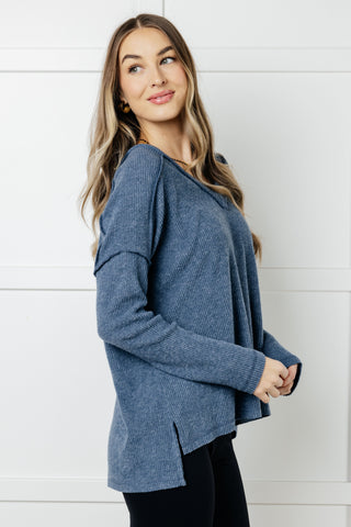 Basically Freezing Brushed Hacci Top in Dusty Blue - 1985 the VAULT Boutique