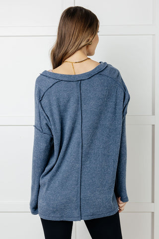 Basically Freezing Brushed Hacci Top in Dusty Blue - 1985 the VAULT Boutique