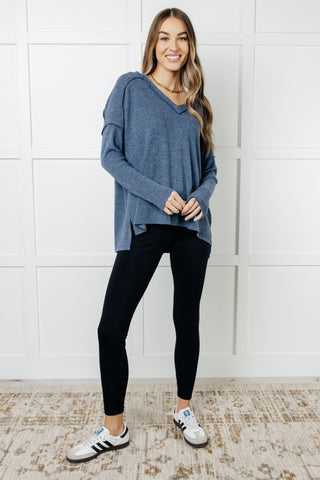 Basically Freezing Brushed Hacci Top in Dusty Blue - 1985 the VAULT Boutique