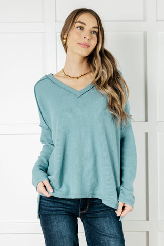 Basically Freezing Brushed Hacci Top in Dusty Teal - 1985 the VAULT Boutique