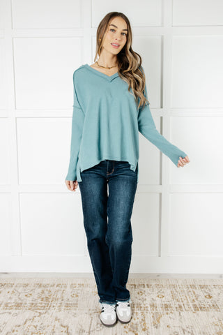 Basically Freezing Brushed Hacci Top in Dusty Teal - 1985 the VAULT Boutique