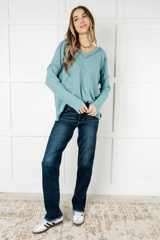 Basically Freezing Brushed Hacci Top in Dusty Teal - 1985 the VAULT Boutique