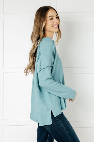 Basically Freezing Brushed Hacci Top in Dusty Teal - 1985 the VAULT Boutique