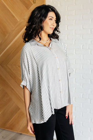 Boxy Striped Button Up in Black - 1985 the VAULT Boutique