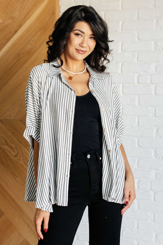 Boxy Striped Button Up in Black - 1985 the VAULT Boutique