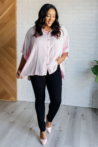 Boxy Striped Button Up in Hot Pink - 1985 the VAULT Boutique