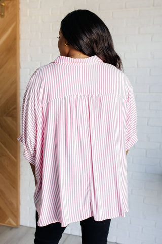 Boxy Striped Button Up in Hot Pink - 1985 the VAULT Boutique