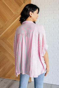 Boxy Striped Button Up in Hot Pink - 1985 the VAULT Boutique