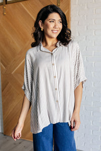 Boxy Striped Button Up in Mocha - 1985 the VAULT Boutique