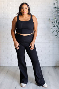 Building Habits Twill Flared Crossover Waist Pant in Black - 1985 the VAULT Boutique