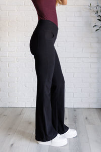 Building Habits Twill Flared Crossover Waist Pant in Black - 1985 the VAULT Boutique