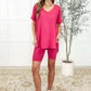 Buttery Soft V-Neck Bike Short Set in Hot Pink