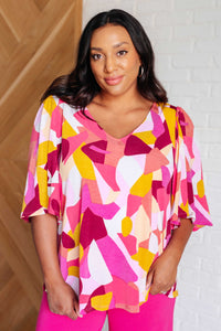 Cali Blouse in Magenta and Mustard Abstract - 1985 THE VAULT