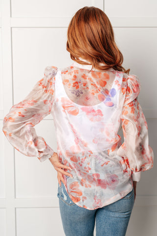 Call Me Back Sheer Floral Button Up Blouse - 1985 the VAULT Boutique