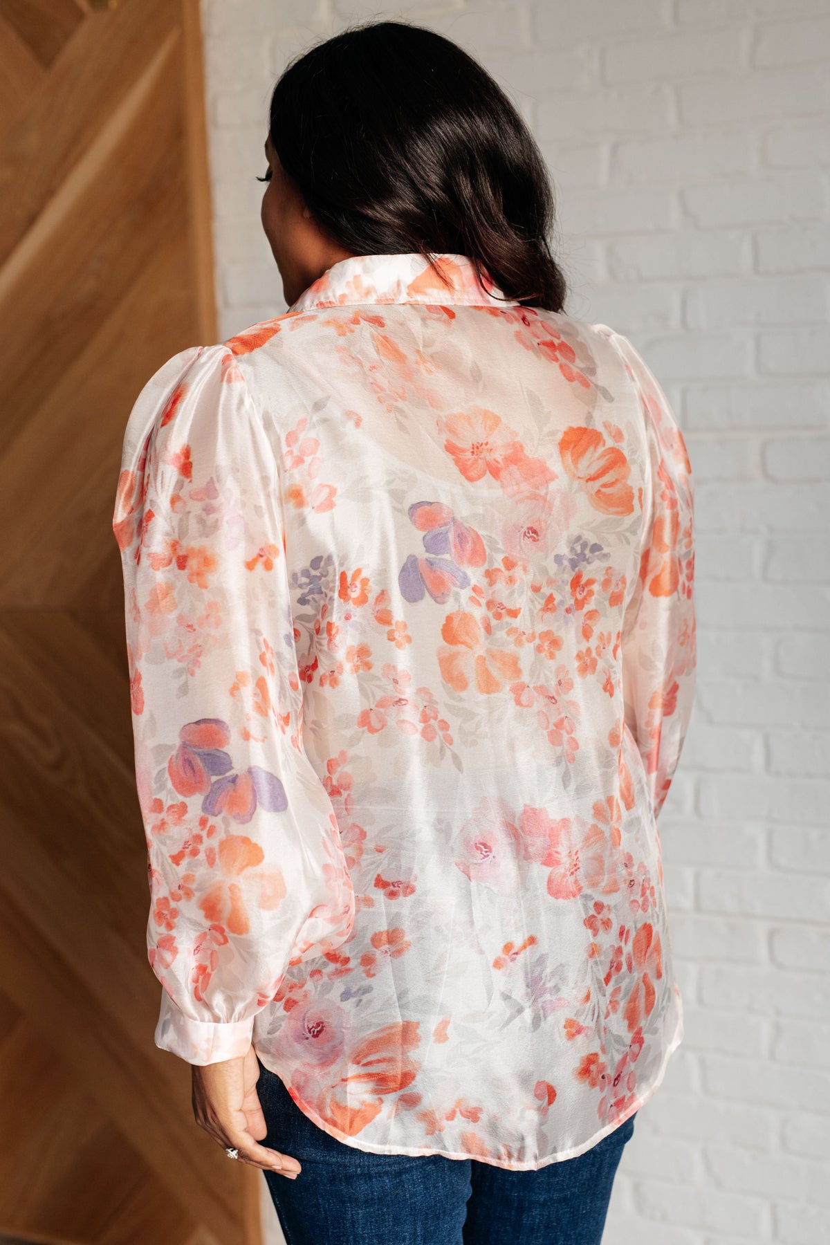 Call Me Back Sheer Floral Button Up Blouse - 1985 the VAULT Boutique